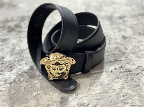 nwt authentic versace black leather circle gold medusa buckle belt|Medusa '95 Leather Belt Black,Gold .